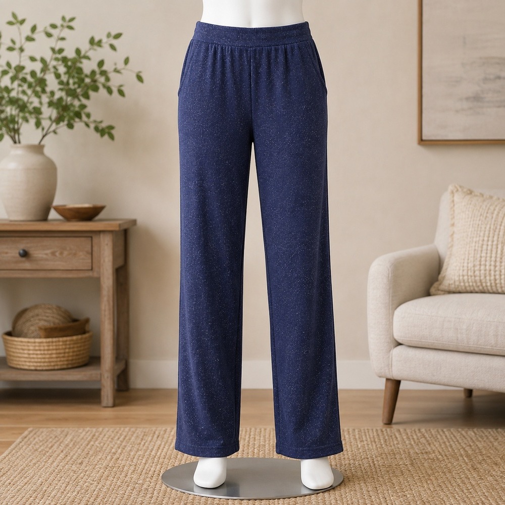 NEW Isaac Mizrahi Live Pants Womens 2X Blue Metallic Knit Straight Leg Elastic